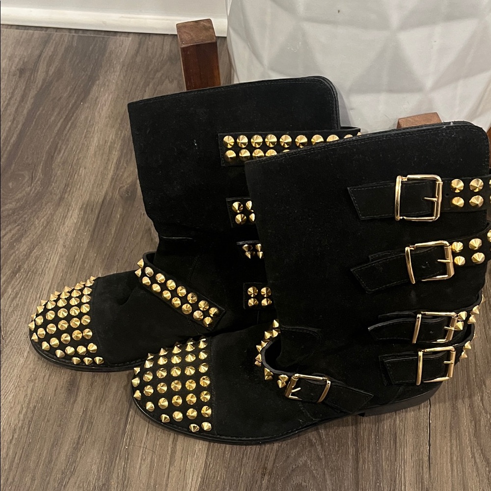 Giuseppe Zanotti Black and Gold Studded Ankle Boots